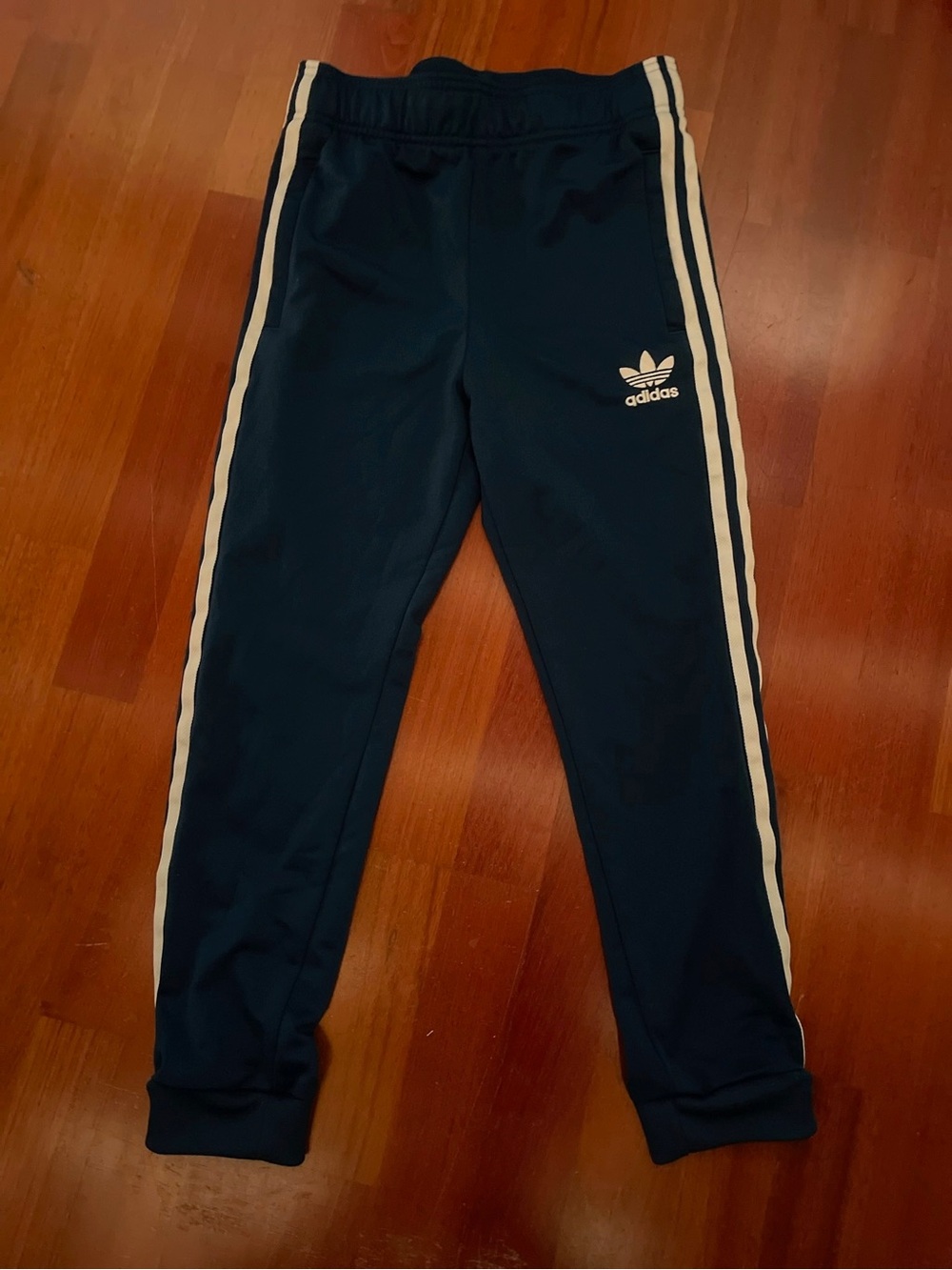 adidas Kids Dark Blue Joggers with White Side Stripes